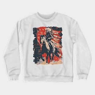 Native Indian Chief Warrior Horse - American Flag Crewneck Sweatshirt